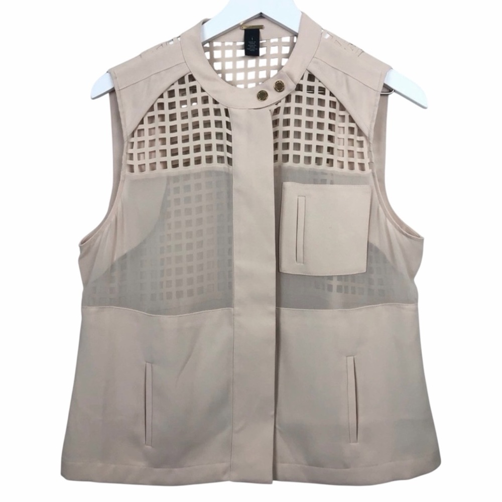 Chico's Black Label Cream Sleeveless Top with Mesh and Cutout‎ Detailing